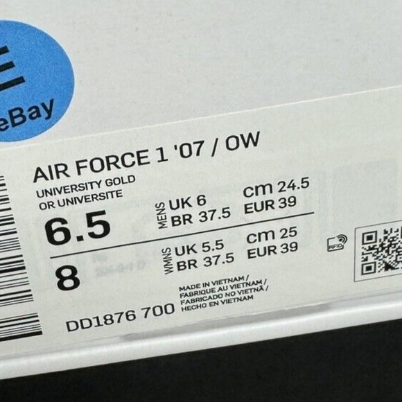 BRAND NEW Off-White UNIVERSITTY GOLD Nike AF1  8w (6.5m) - Picture 9 of 9